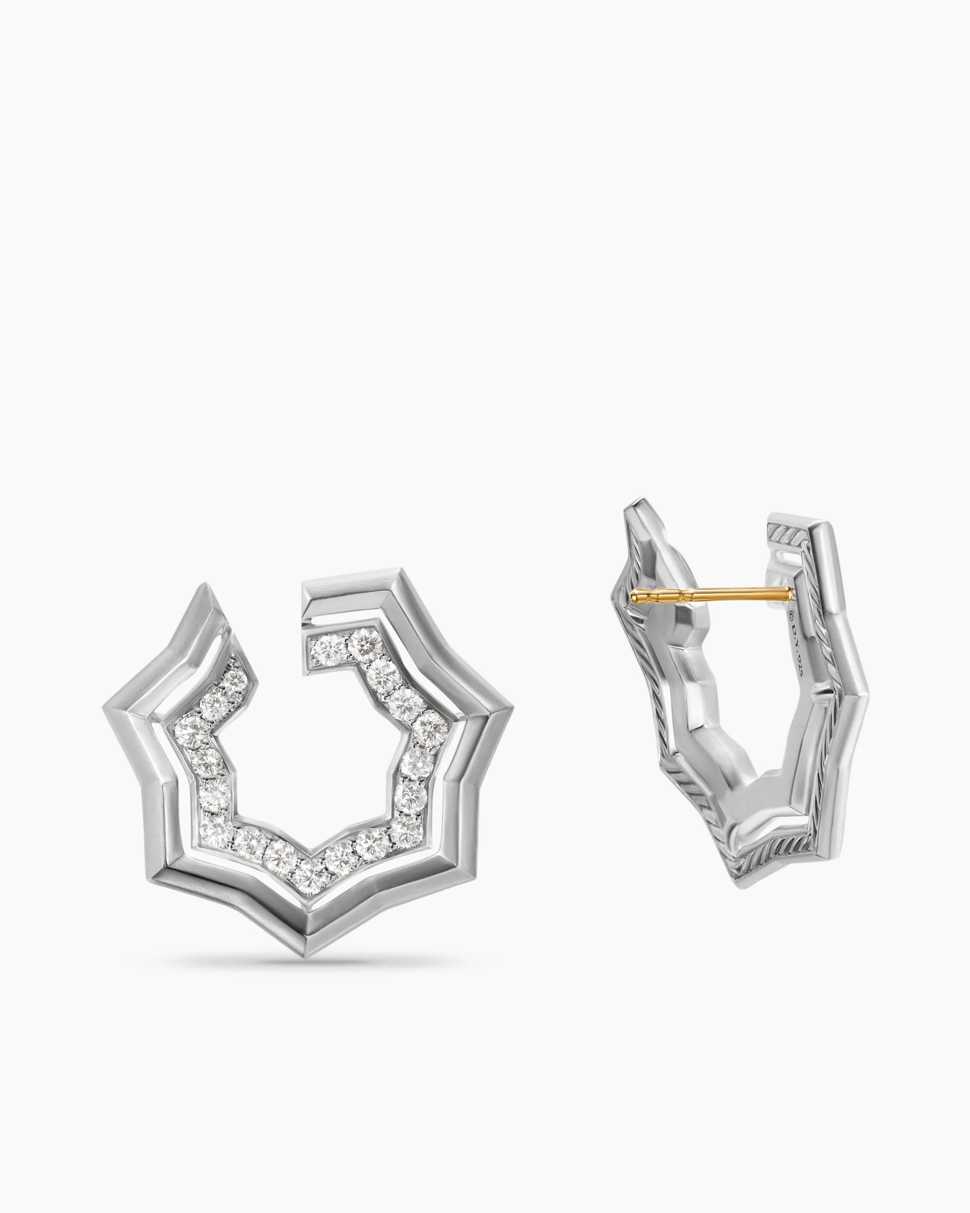 Zig Zag Stax™ Two Row Hoop Earrings Sterling Silver with Diamonds, 27mm