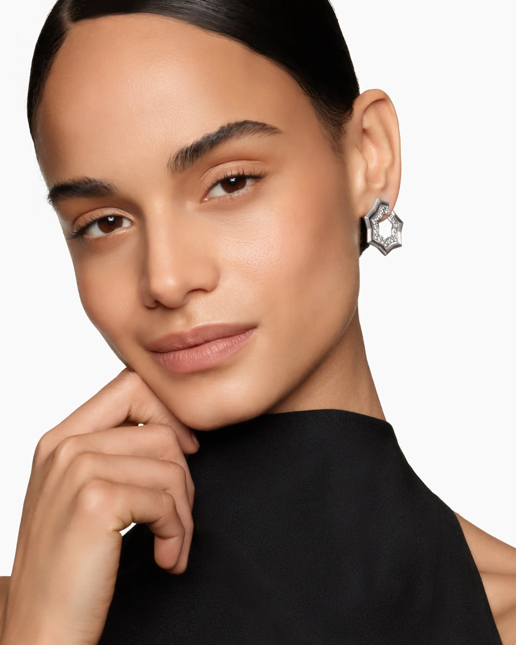 Zig Zag Stax™ Two Row Hoop Earrings Sterling Silver with Diamonds, 27mm